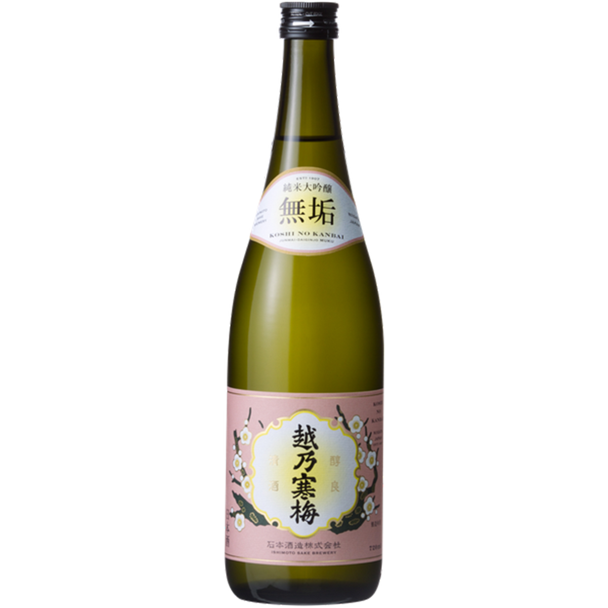 越乃寒梅 純米大吟釀 無垢 酒瓶正面商品圖